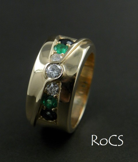 Emerald, sapphire and diamond contemporary band image