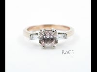 Morganite set with baguette diamond shoulders in rose gold image